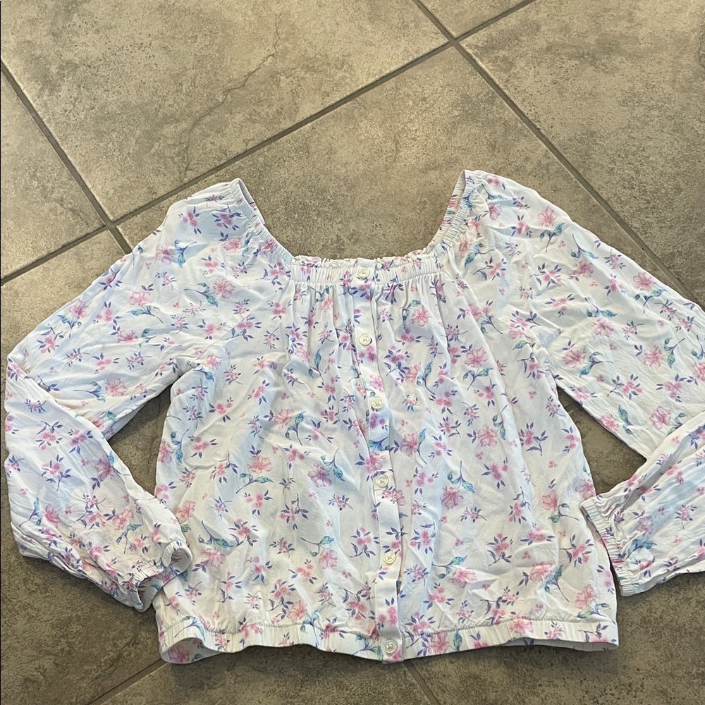 Floral Kids Blouse in White and Pink